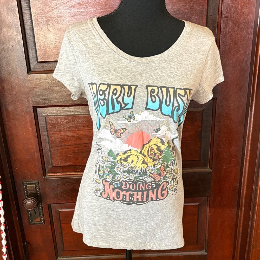 Very Busy Doing Nothing Gray Graphic Tee with Colorful Print